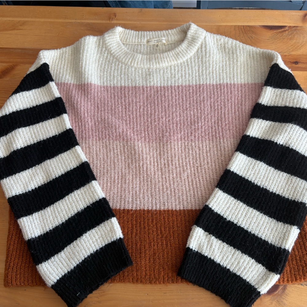 Truly Madly Deeply Pink and White Crew Neck Sweater